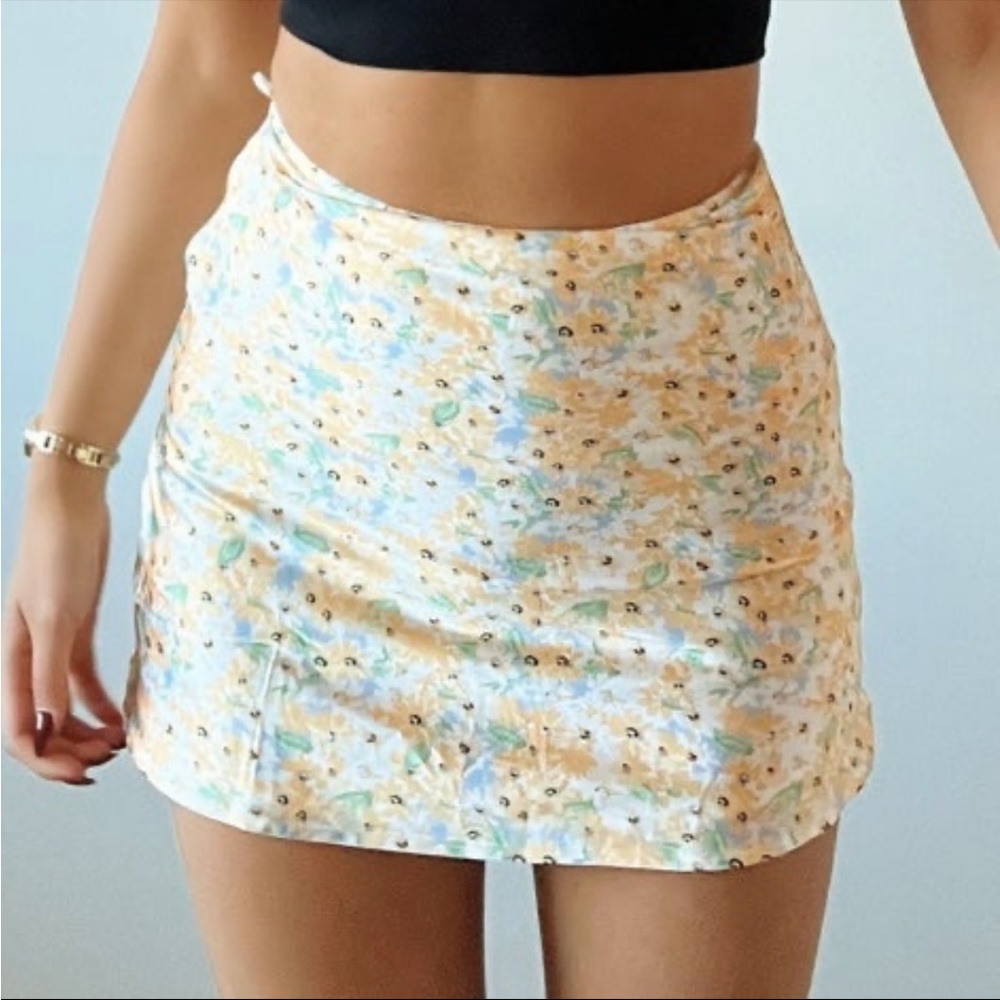 princess polly fine lines mini skirt yellow floral